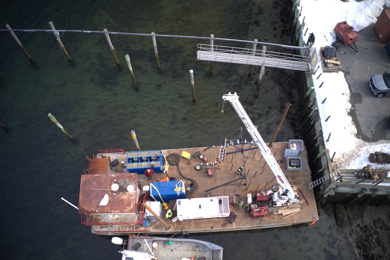 Cable barge alongside Stonington dock